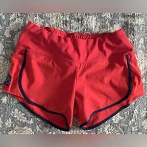 Oiselle Red Athletic Shorts with Black Trim